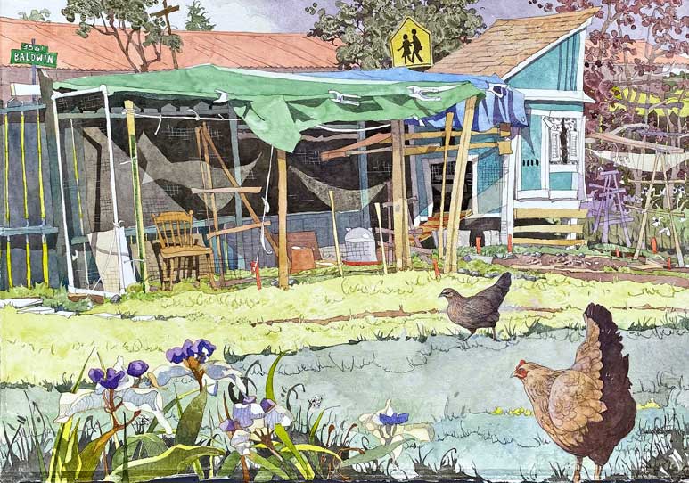 Watercolor Painting by Eddie Flotte: Easels in the Chicken Coop
