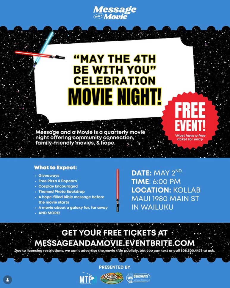 FREE MOVIE NIGHT 6-9pm May 2 in Wailuku